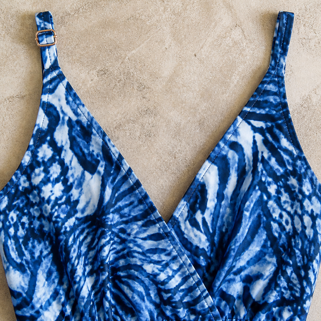 SolaraMist™ – Flowy V-Neck Swim Romper with Watercolor Print