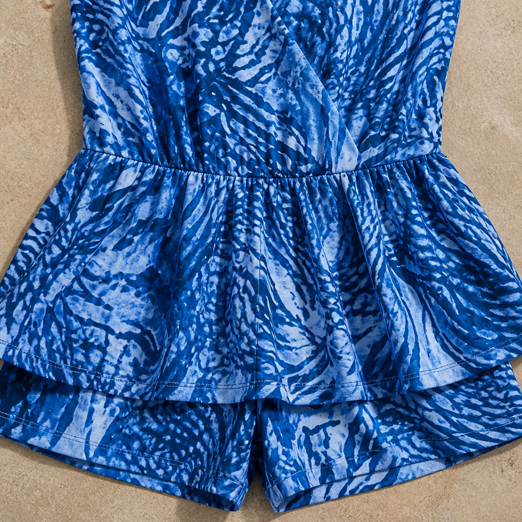 SolaraMist™ – Flowy V-Neck Swim Romper with Watercolor Print