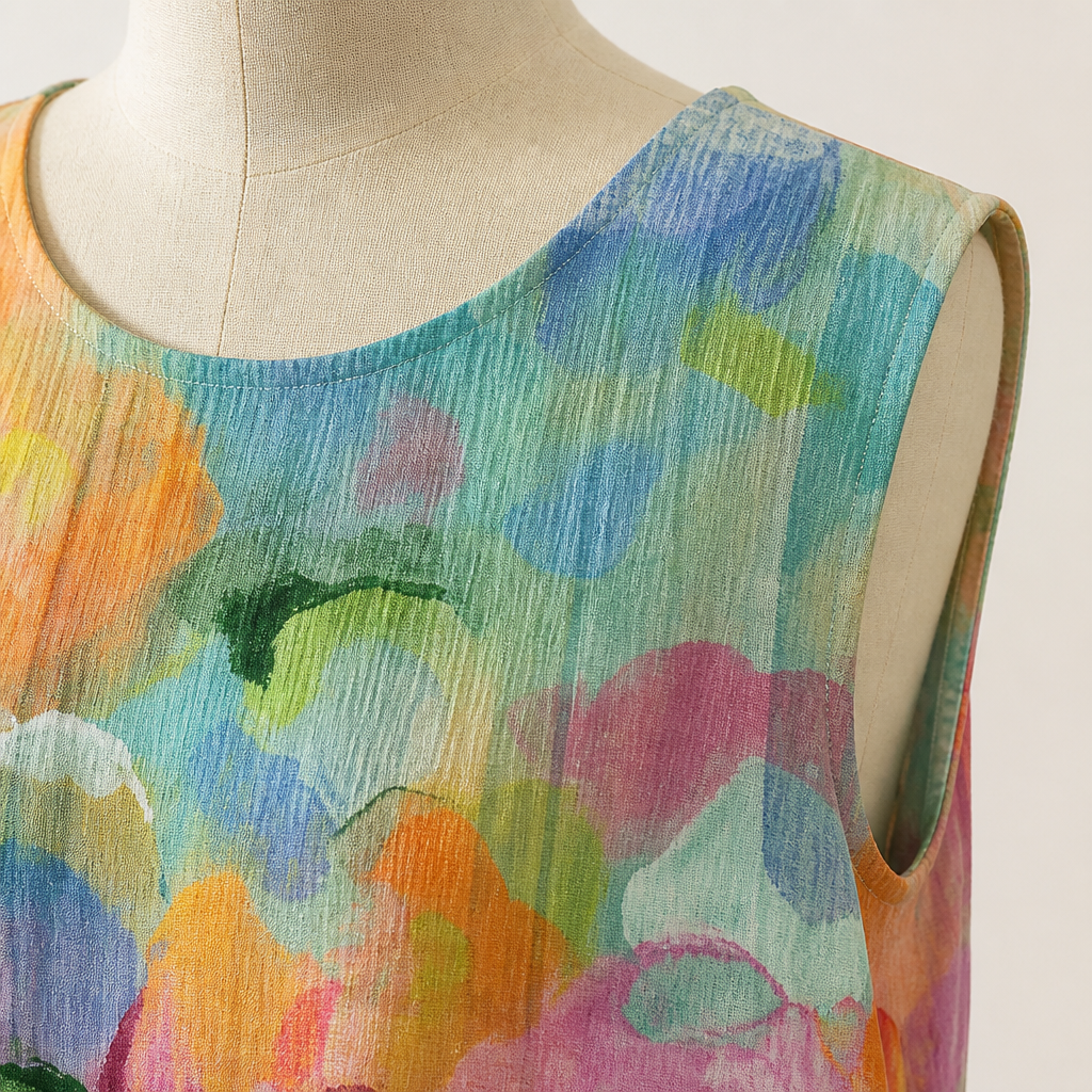 Radianta™ – Watercolor Print Sleeveless Midi Dress with Side Pockets