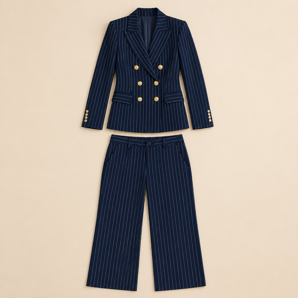 Lumiera™ – Tailored Pinstripe Double-Breasted Blazer Suit Set