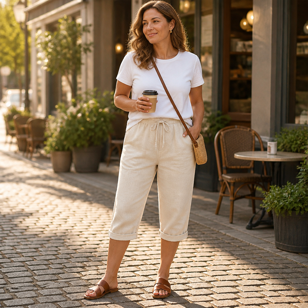 SenseLuxe™ – Breathable Cotton-Linen Capri Pants with Rolled Cuffs