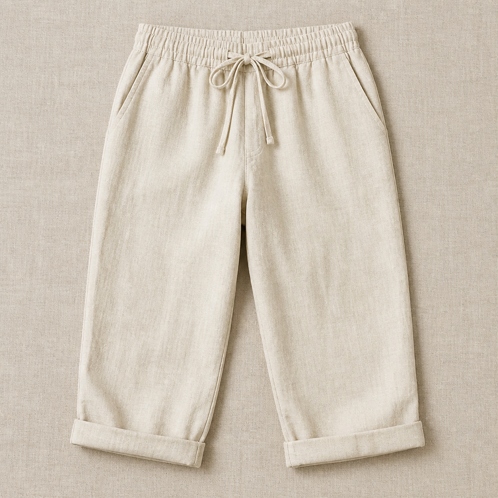 SenseLuxe™ – Breathable Cotton-Linen Capri Pants with Rolled Cuffs