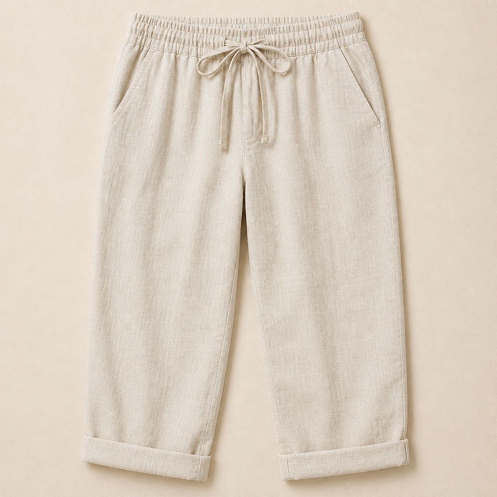 SenseLuxe™ – Breathable Cotton-Linen Capri Pants with Rolled Cuffs