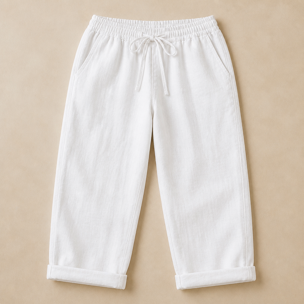 SenseLuxe™ – Breathable Cotton-Linen Capri Pants with Rolled Cuffs