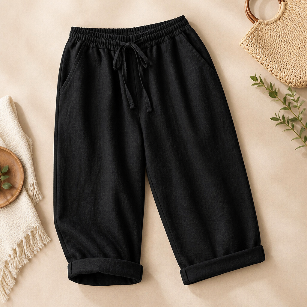 SenseLuxe™ – Breathable Cotton-Linen Capri Pants with Rolled Cuffs