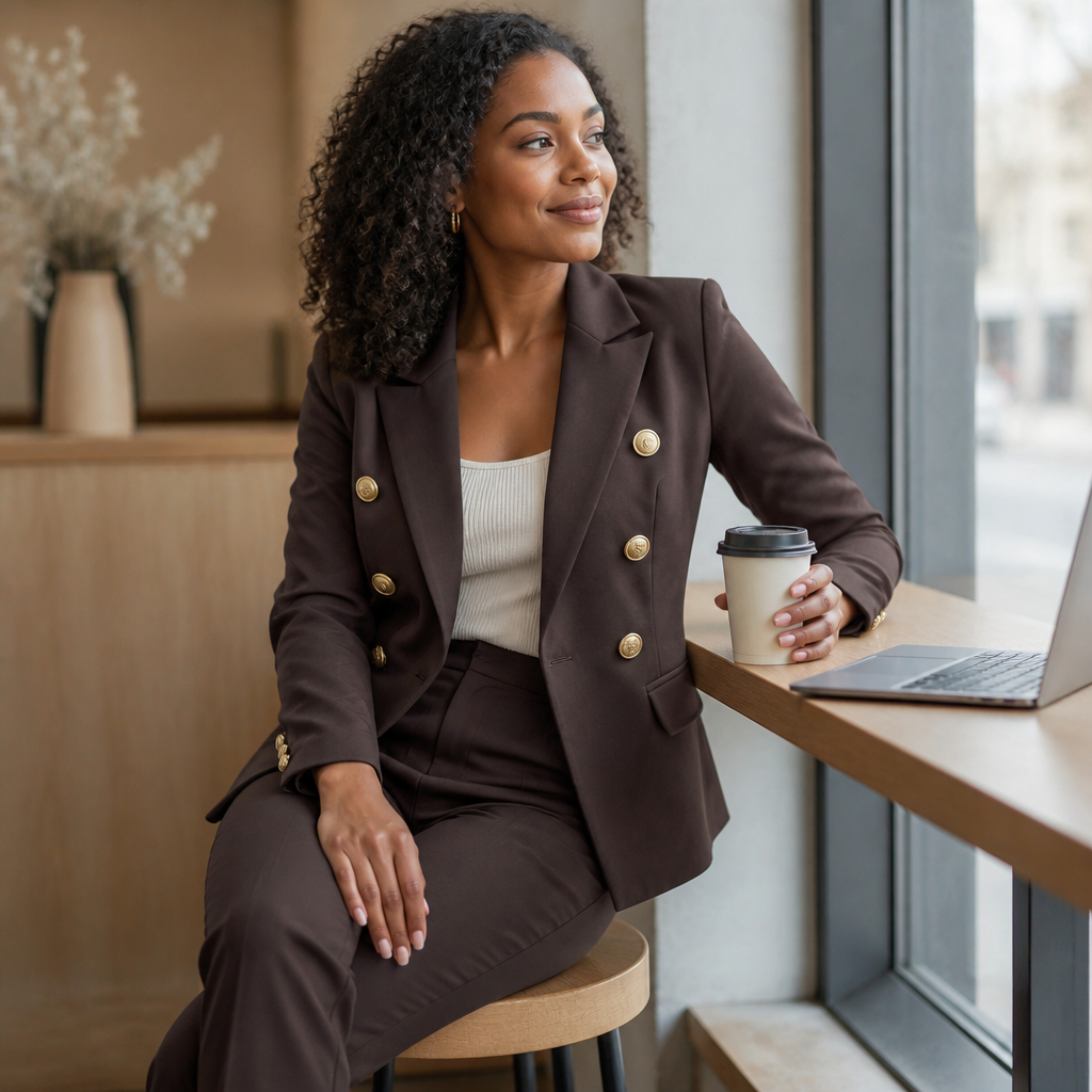 VeroLuxe™ – Tailored Double-Breasted Blazer Set with Gold Buttons
