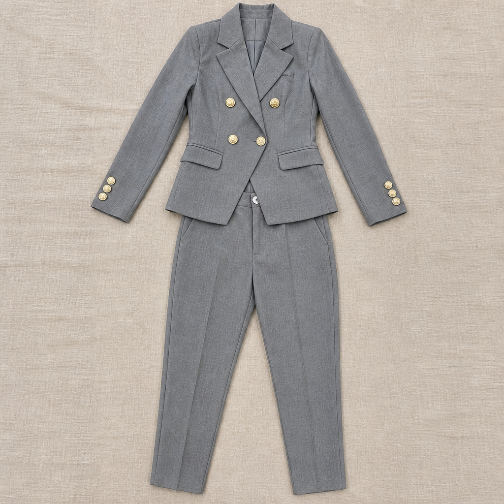 VeroLuxe™ – Tailored Double-Breasted Blazer Set with Gold Buttons