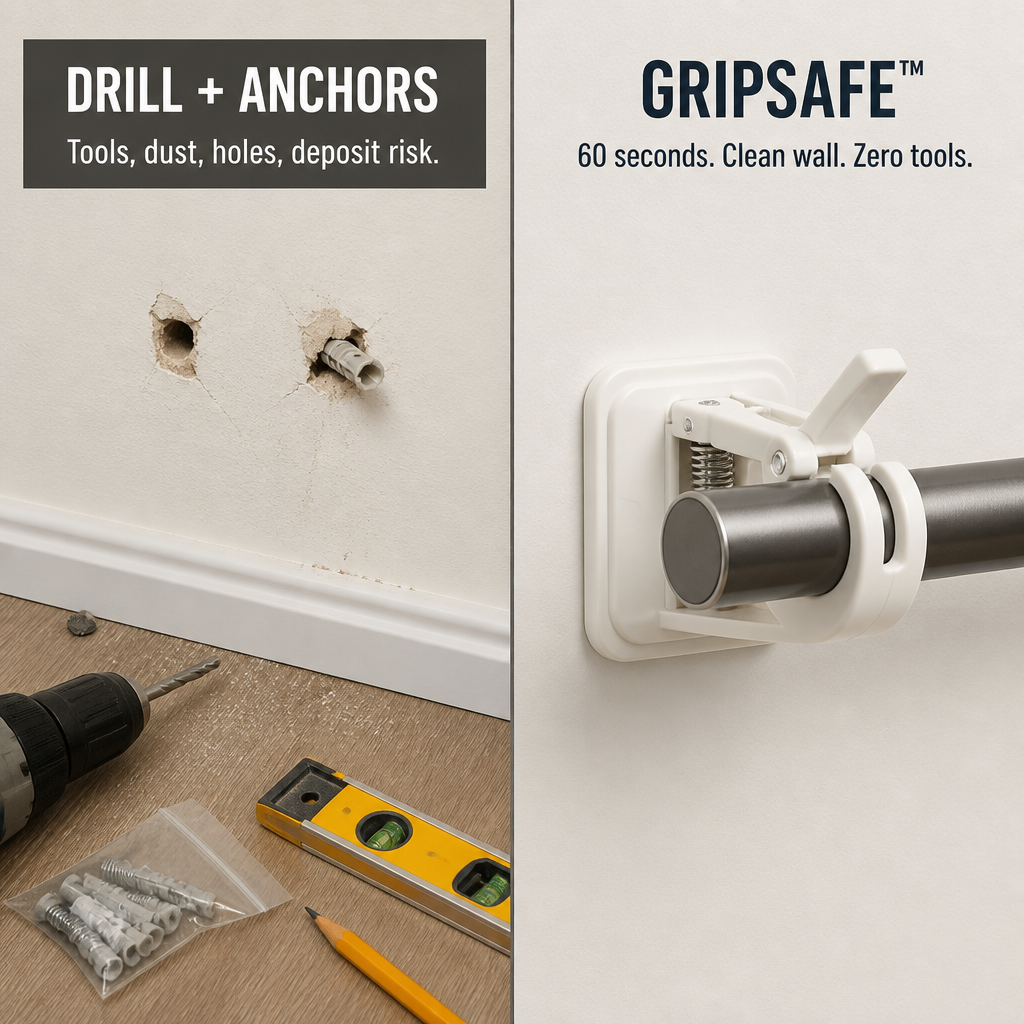 GripSafe™ — Hang Curtain Rods in 60 Seconds Without Drilling a Single Hole