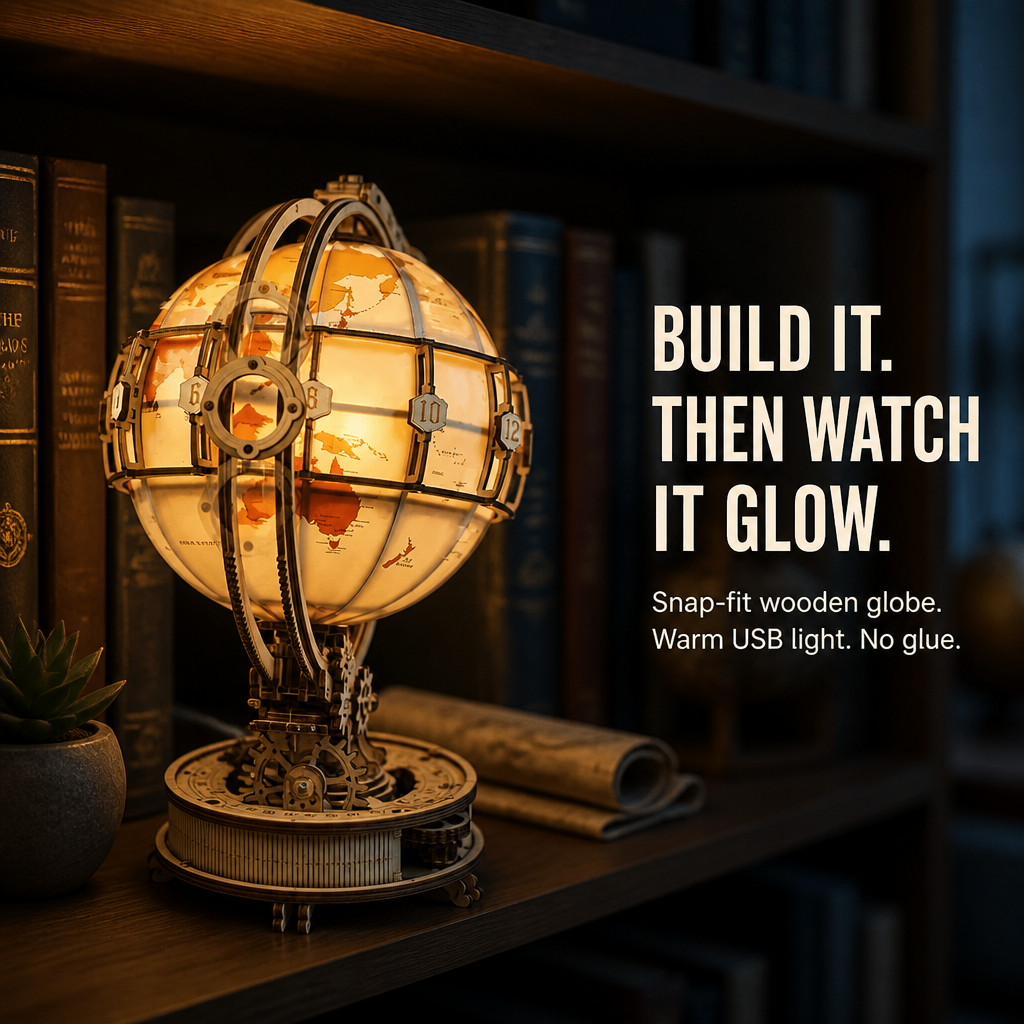 LumoraSphere™ — Snap Together a Glowing Wooden Globe That Doubles as Decor