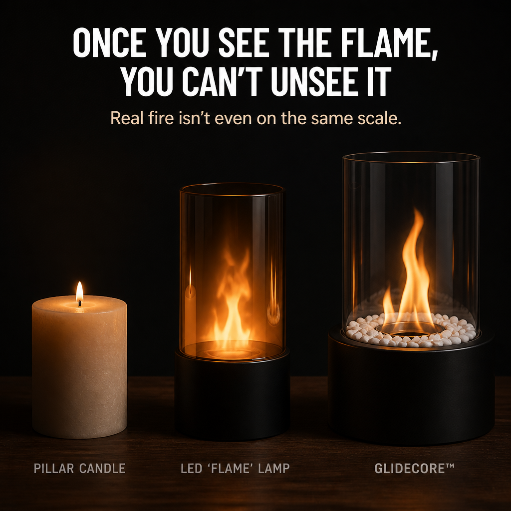 GlideCore™ — Turn Any Table Into a Cozy Real-Flame Centerpiece in 10 Seconds