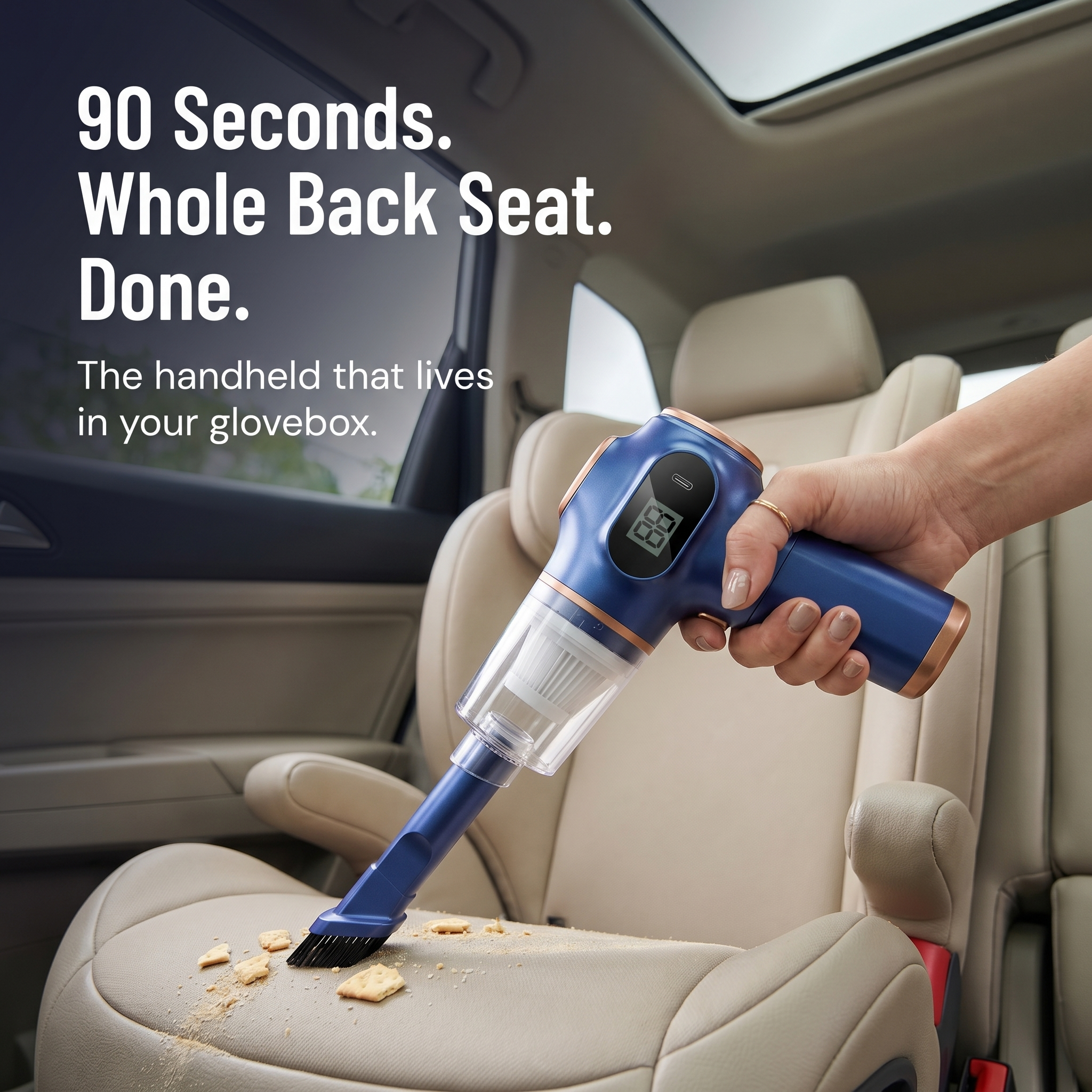 VeloraBlast™ — Pull Pet Hair, Crumbs & Sand From Every Seat Crevice