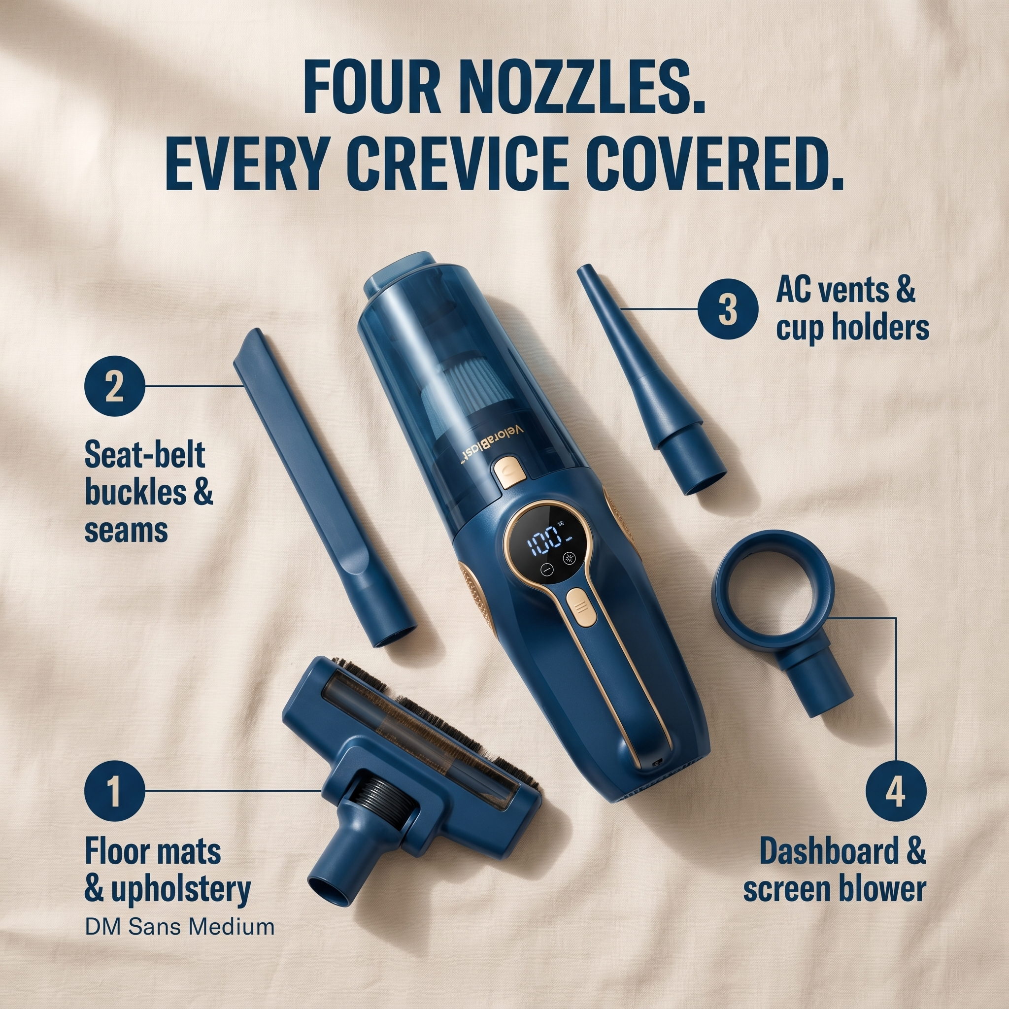 VeloraBlast™ — Pull Pet Hair, Crumbs & Sand From Every Seat Crevice