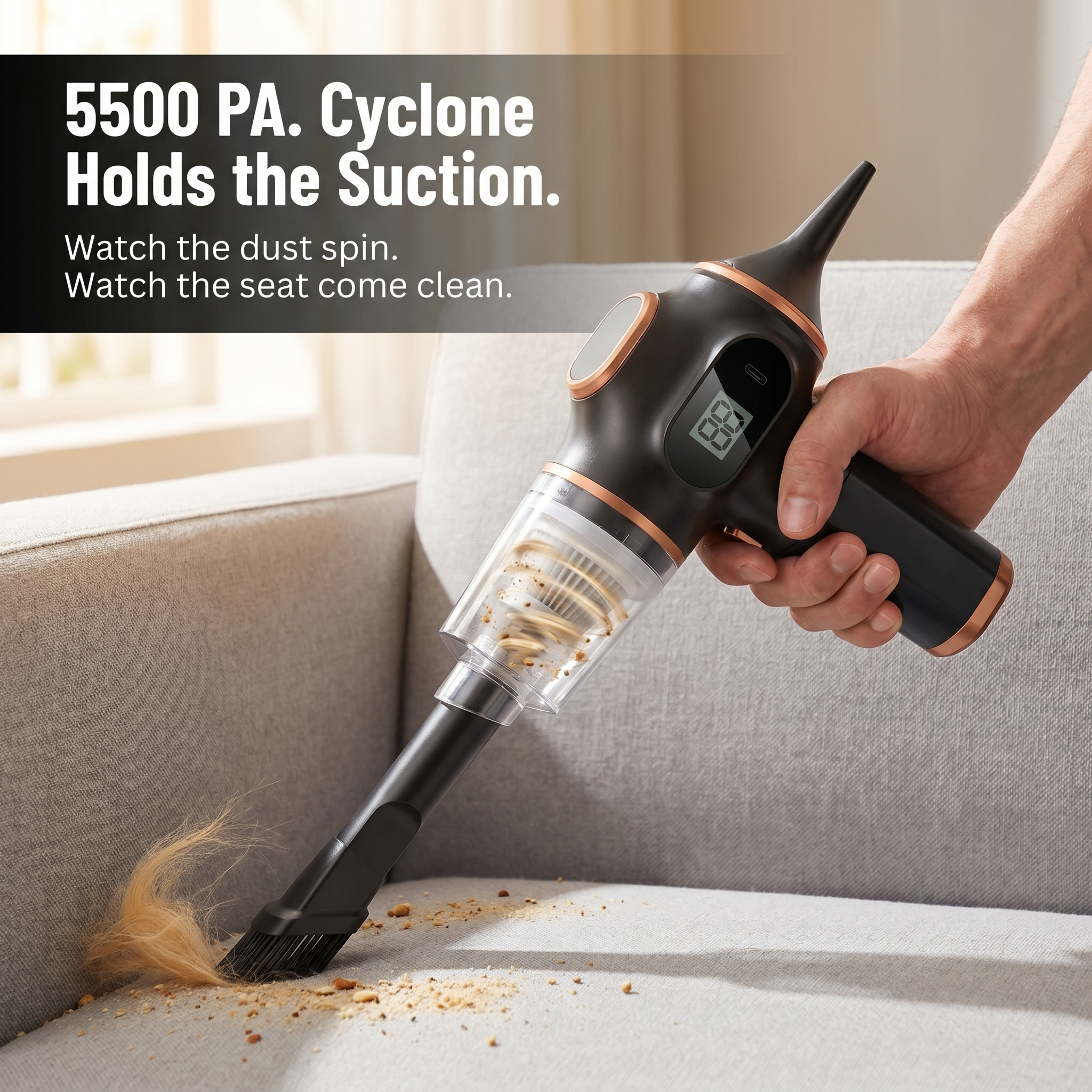 VeloraBlast™ — Pull Pet Hair, Crumbs & Sand From Every Seat Crevice