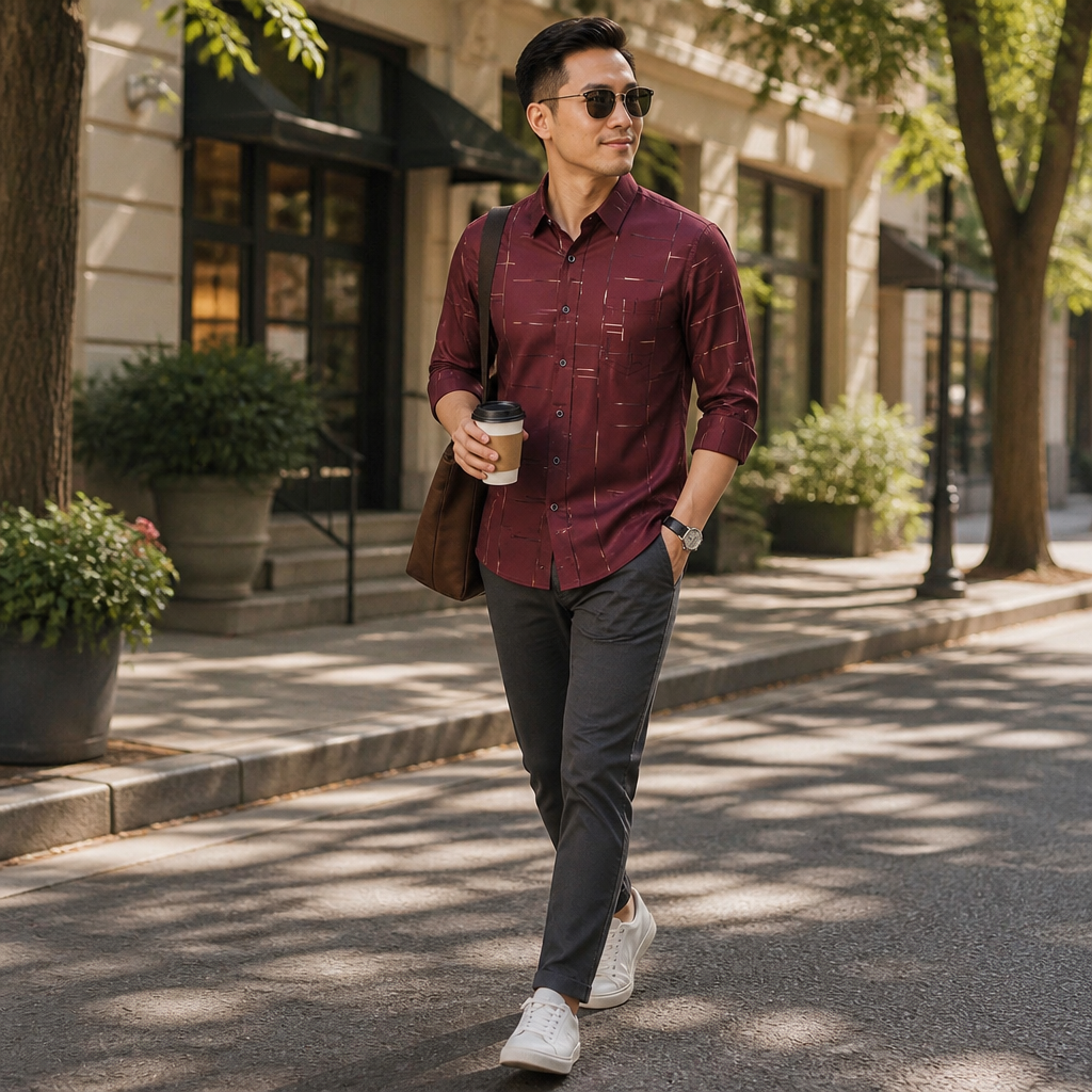 Ultra-LightPower™ – Wrinkle-Free Line-Print Dress Shirt with Breathable Stretch
