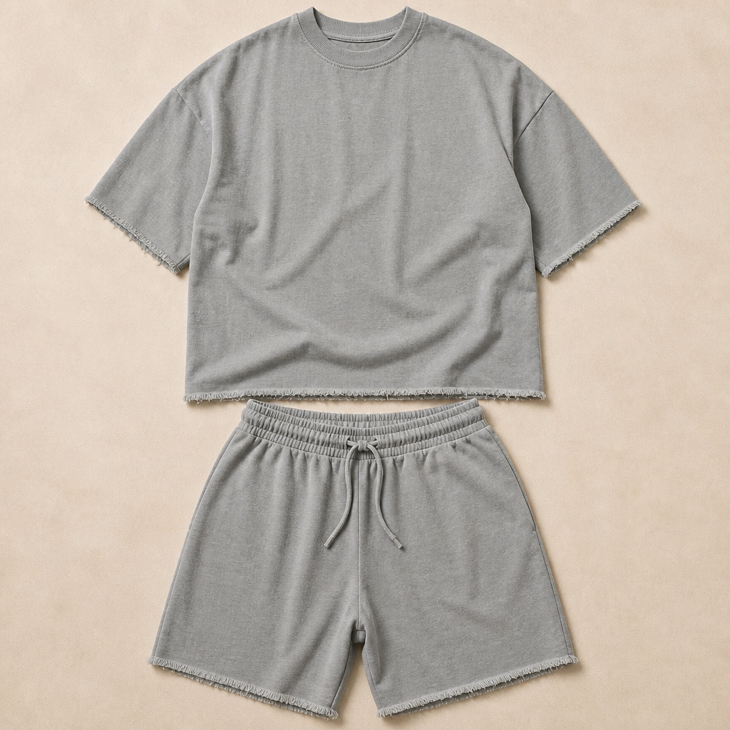 ArdentFlex™ – Relaxed Oversized Raw-Edge Tee & Shorts Set
