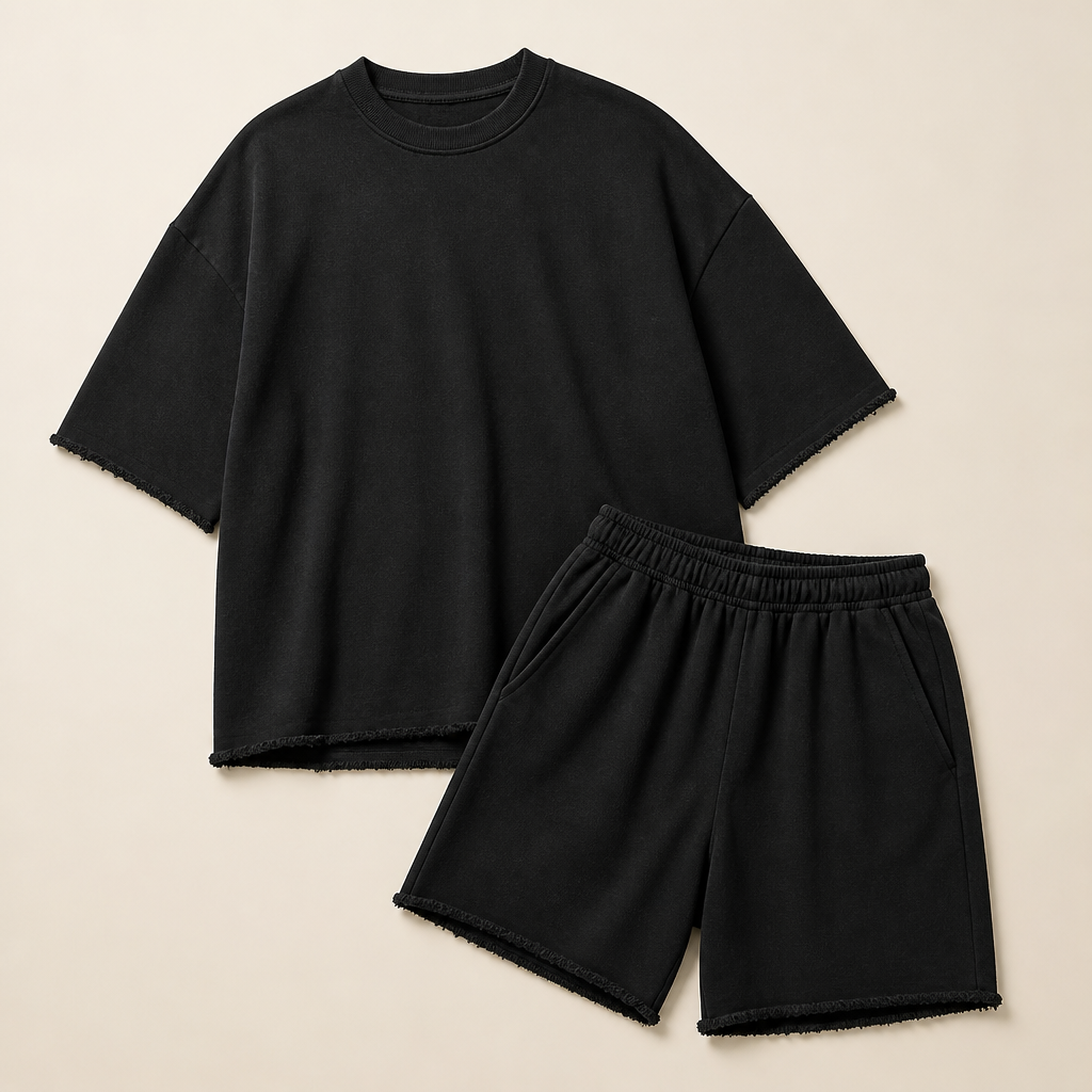 ArdentFlex™ – Relaxed Oversized Raw-Edge Tee & Shorts Set