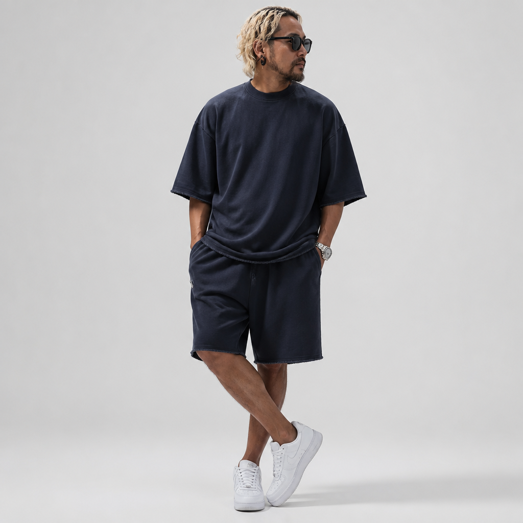 ArdentFlex™ – Relaxed Oversized Raw-Edge Tee & Shorts Set
