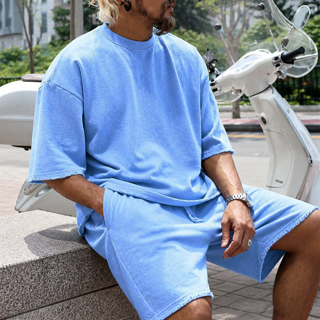ArdentFlex™ – Relaxed Oversized Raw-Edge Tee & Shorts Set