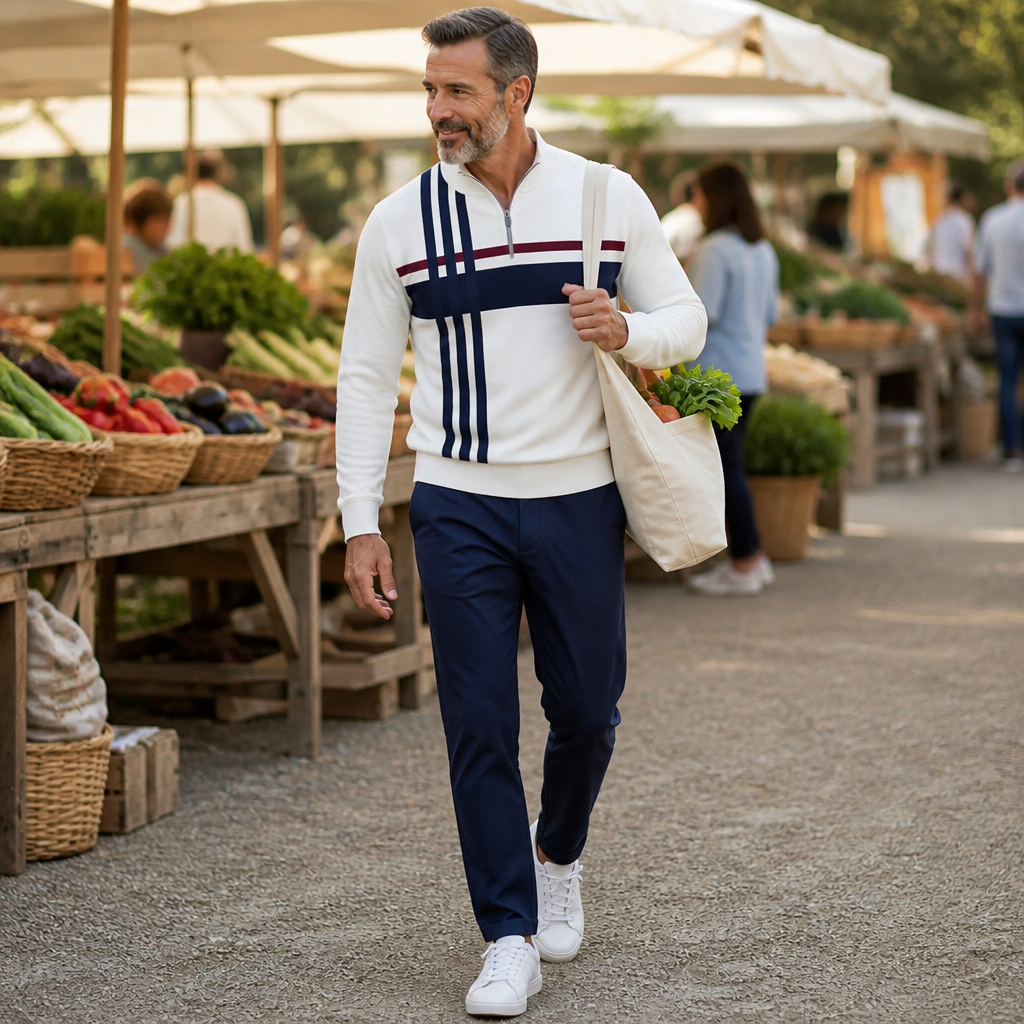 VibeFlex™ – Modern Striped Mock-Neck Quarter-Zip Two-Piece Set