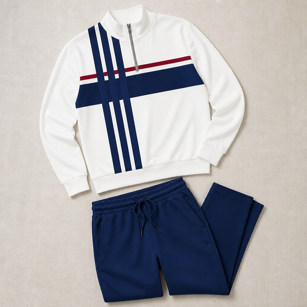 VibeFlex™ – Modern Striped Mock-Neck Quarter-Zip Two-Piece Set