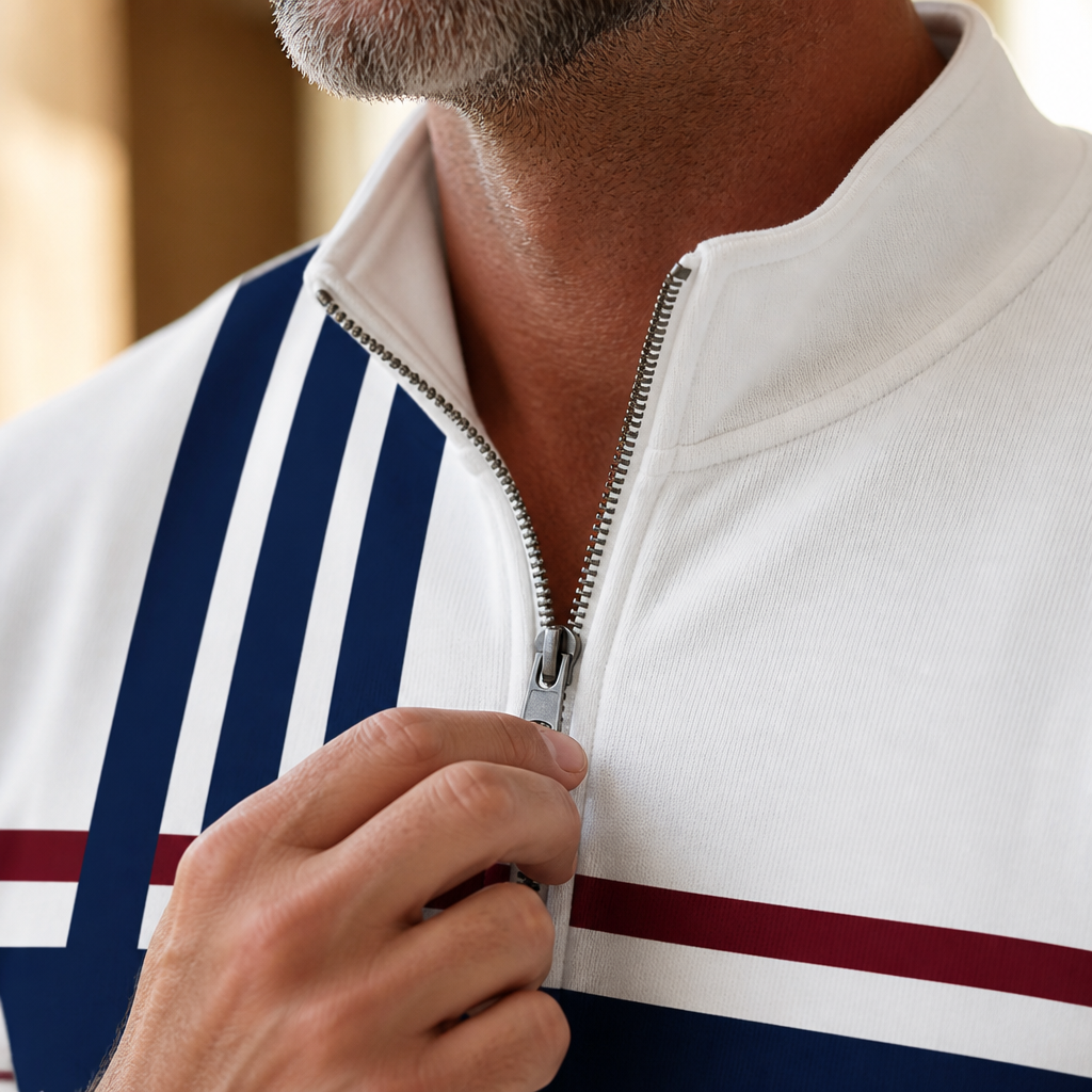 VibeFlex™ – Modern Striped Mock-Neck Quarter-Zip Two-Piece Set
