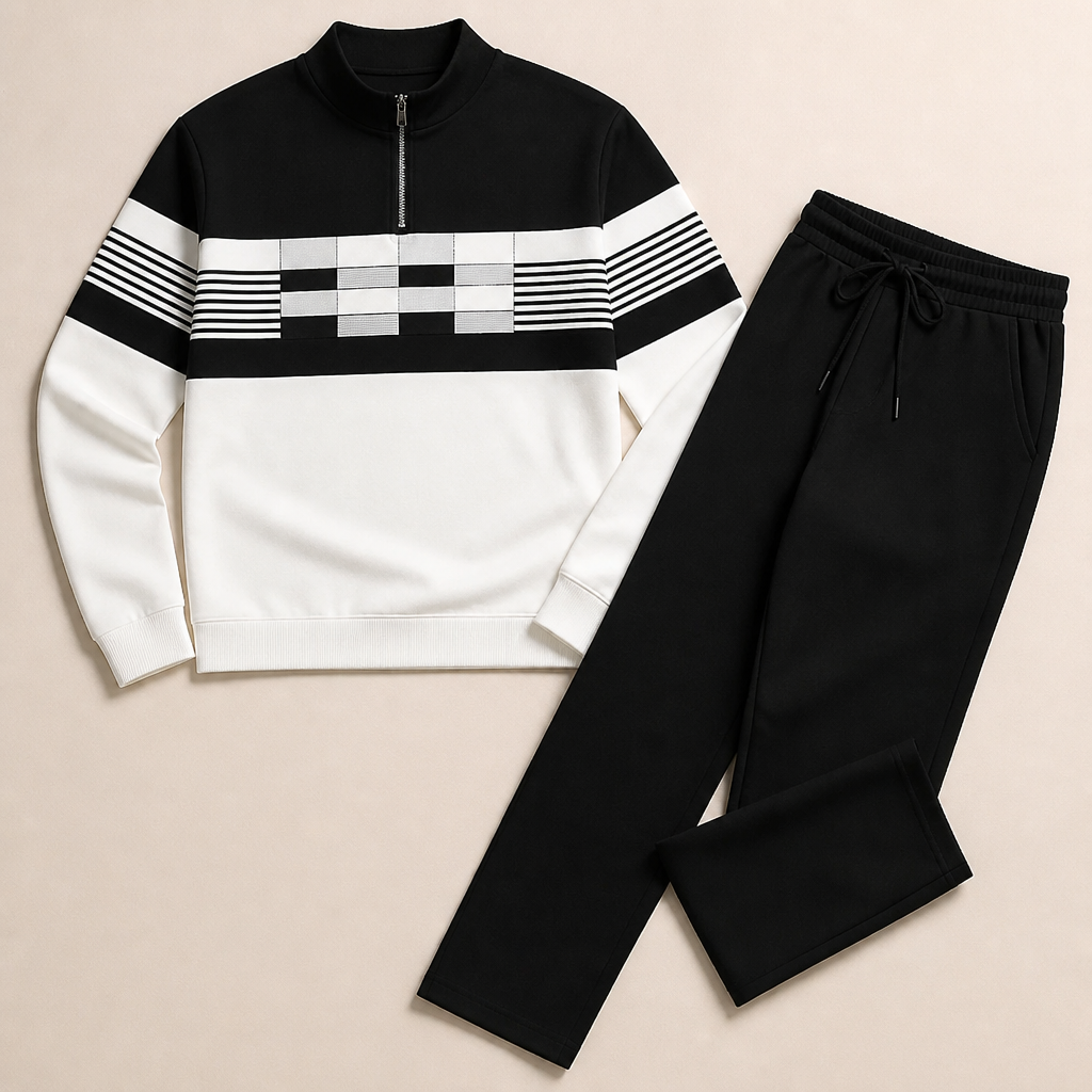 VibeFlex™ – Modern Striped Mock-Neck Quarter-Zip Two-Piece Set