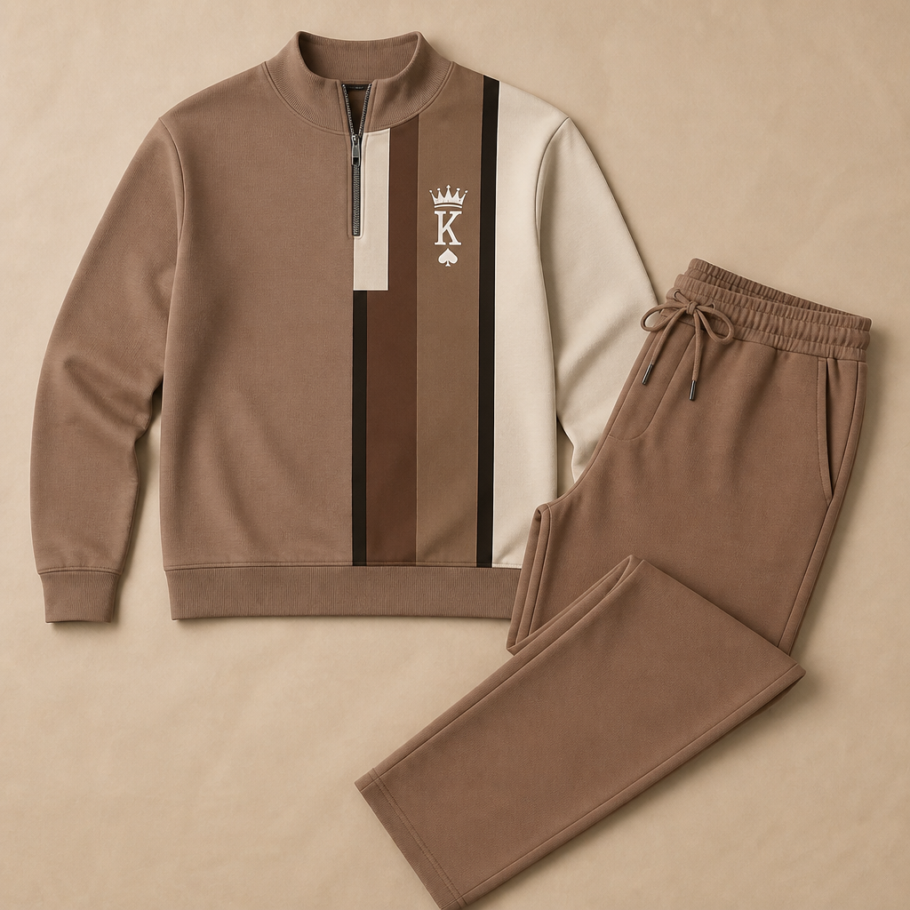 VibeFlex™ – Modern Striped Mock-Neck Quarter-Zip Two-Piece Set