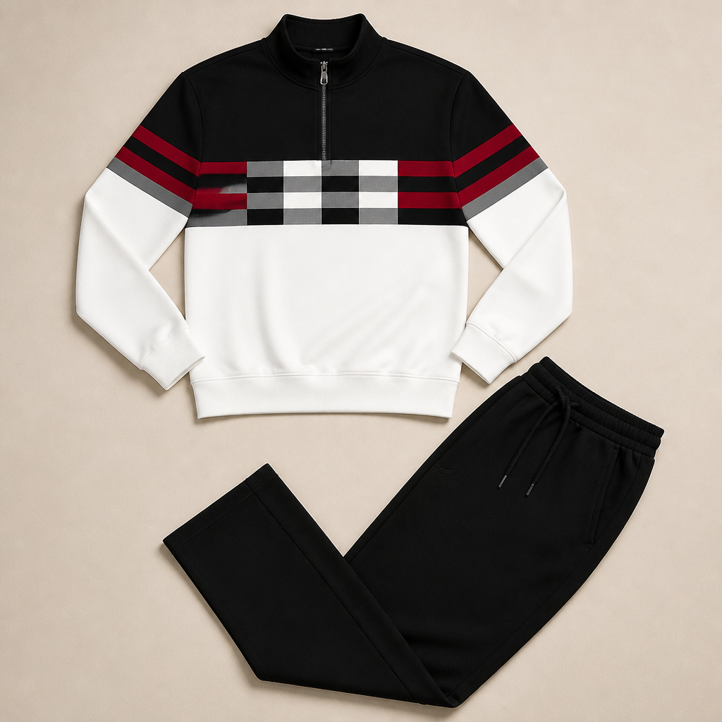 VibeFlex™ – Modern Striped Mock-Neck Quarter-Zip Two-Piece Set