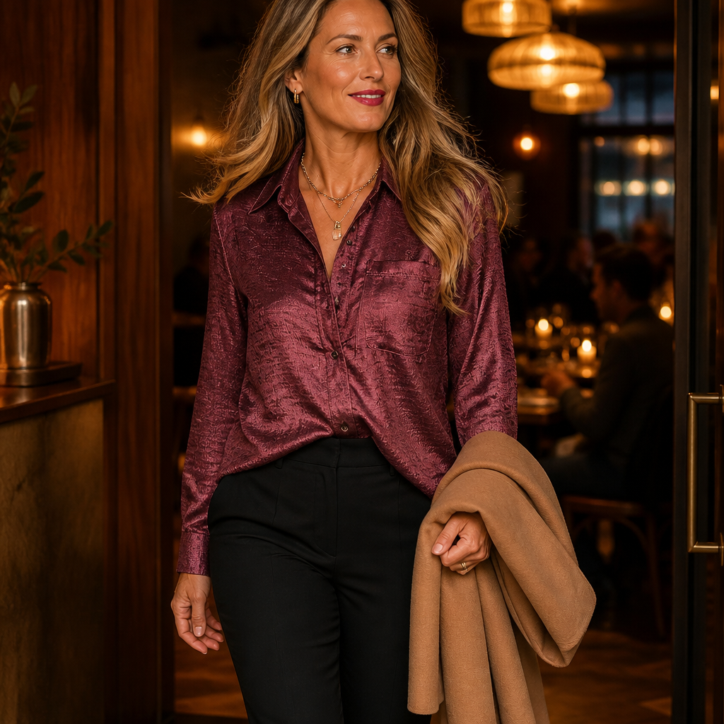 SilkenShade™ – Lustrous Metallic Button-Up Shirt with Lapel Collar