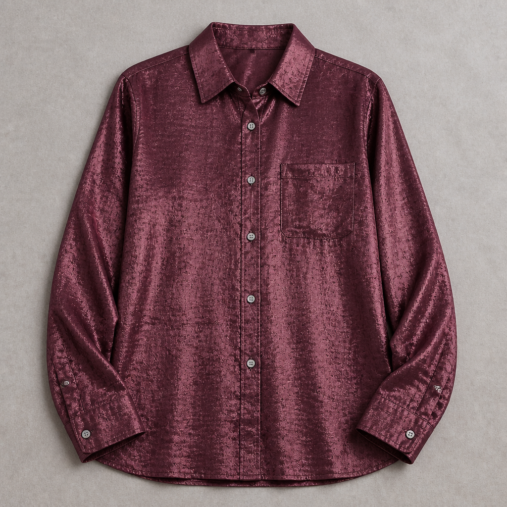 SilkenShade™ – Lustrous Metallic Button-Up Shirt with Lapel Collar
