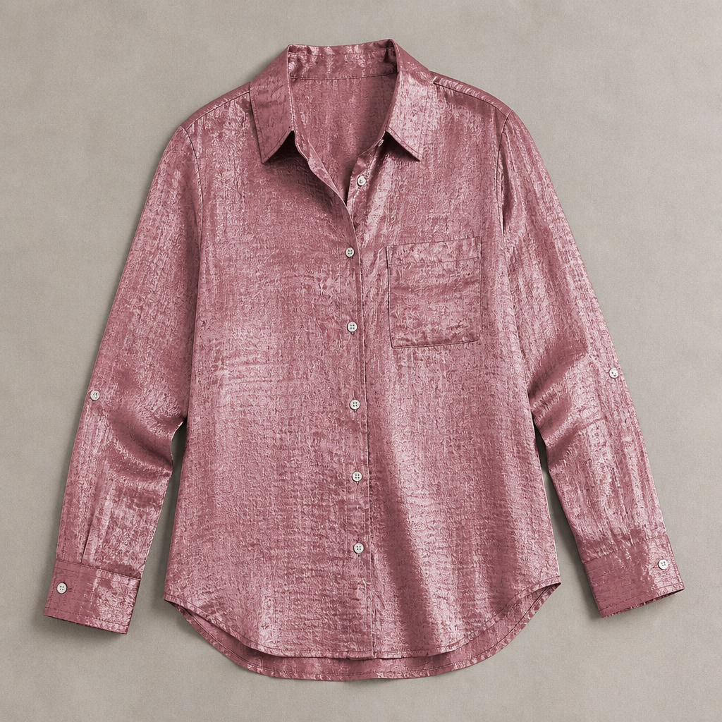 SilkenShade™ – Lustrous Metallic Button-Up Shirt with Lapel Collar