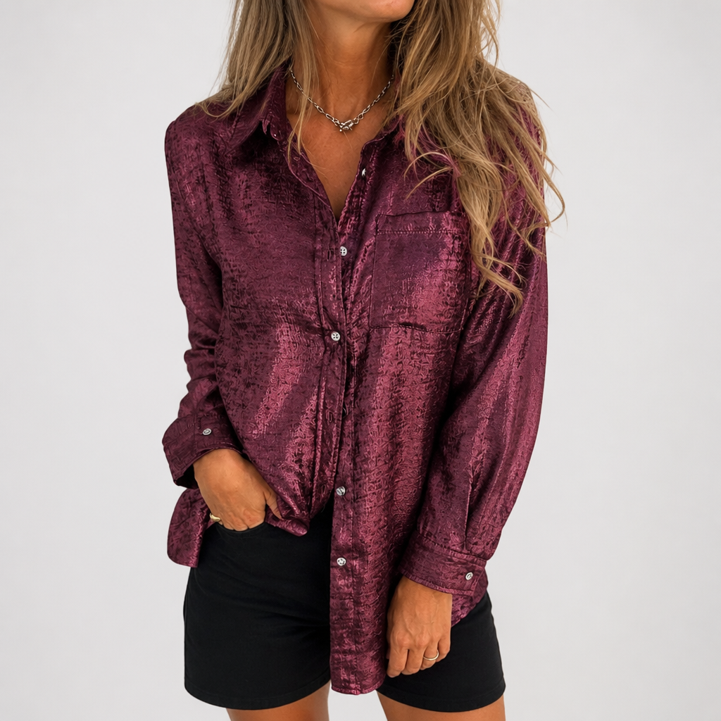 SilkenShade™ – Lustrous Metallic Button-Up Shirt with Lapel Collar