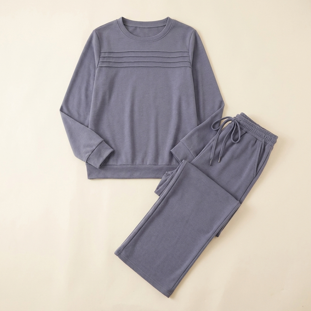 OptimaWear™ – Soft Knit Pleated-Yoke Two-Piece Lounge Set