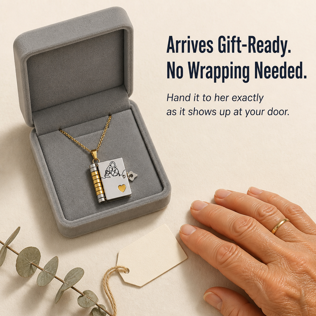 AmoriteBond™ — Open a Six-Page Book Pendant Engraved for Your Grandchild