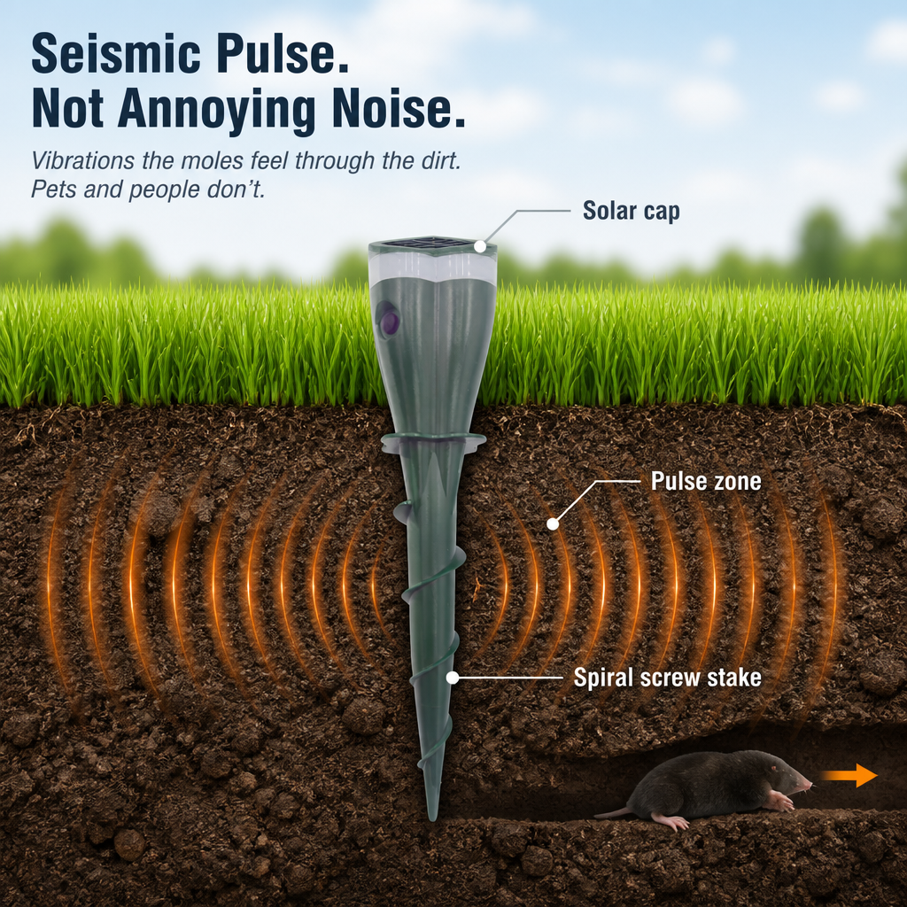 PestGuard™ — Drive Moles, Voles & Groundhogs Out With 100ft Silent Solar Pulses