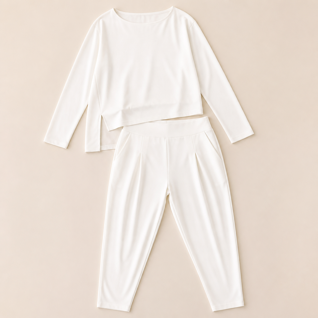 Mirelle™ – Relaxed Boat-Neck Two-Piece Set with Tapered Pleated Pants