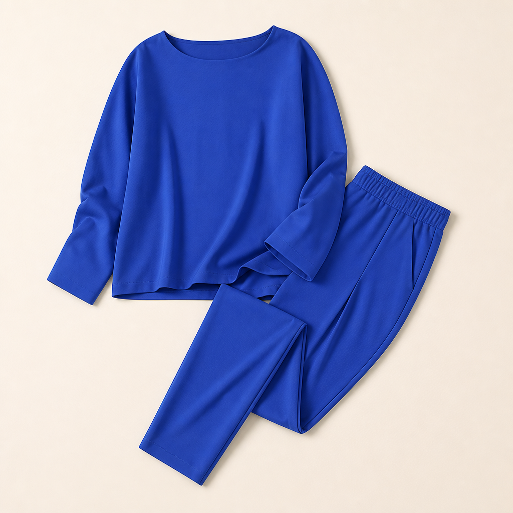 Mirelle™ – Relaxed Boat-Neck Two-Piece Set with Tapered Pleated Pants