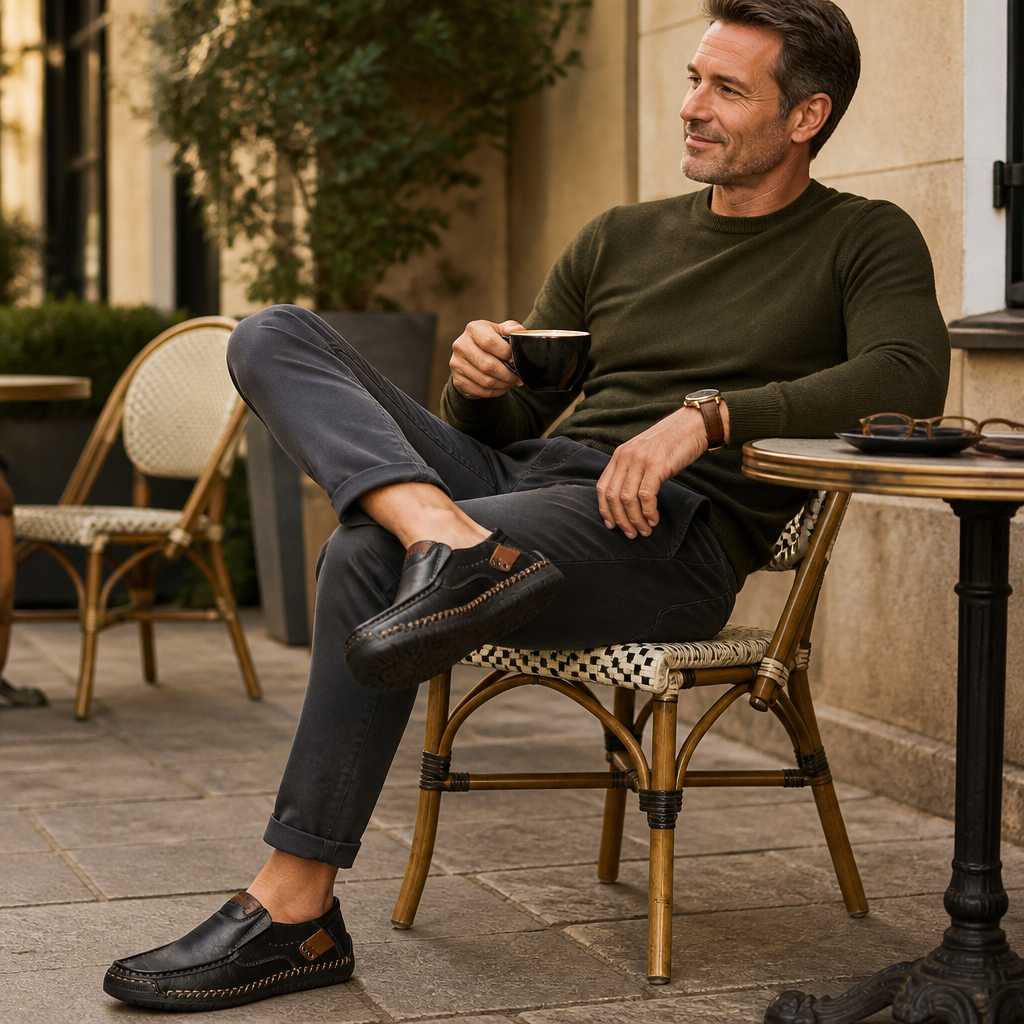 Bravaro™ – Hand-Stitched Slip-On Leather Loafers with Cushioned Sole