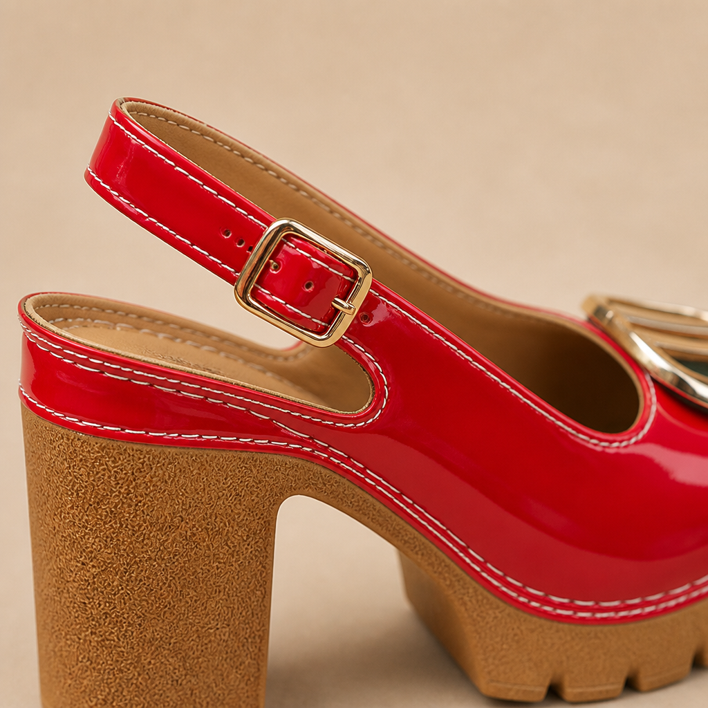 VivantaStrut™ – Bold Chunky Platform Slingback Heels with Gold Buckle
