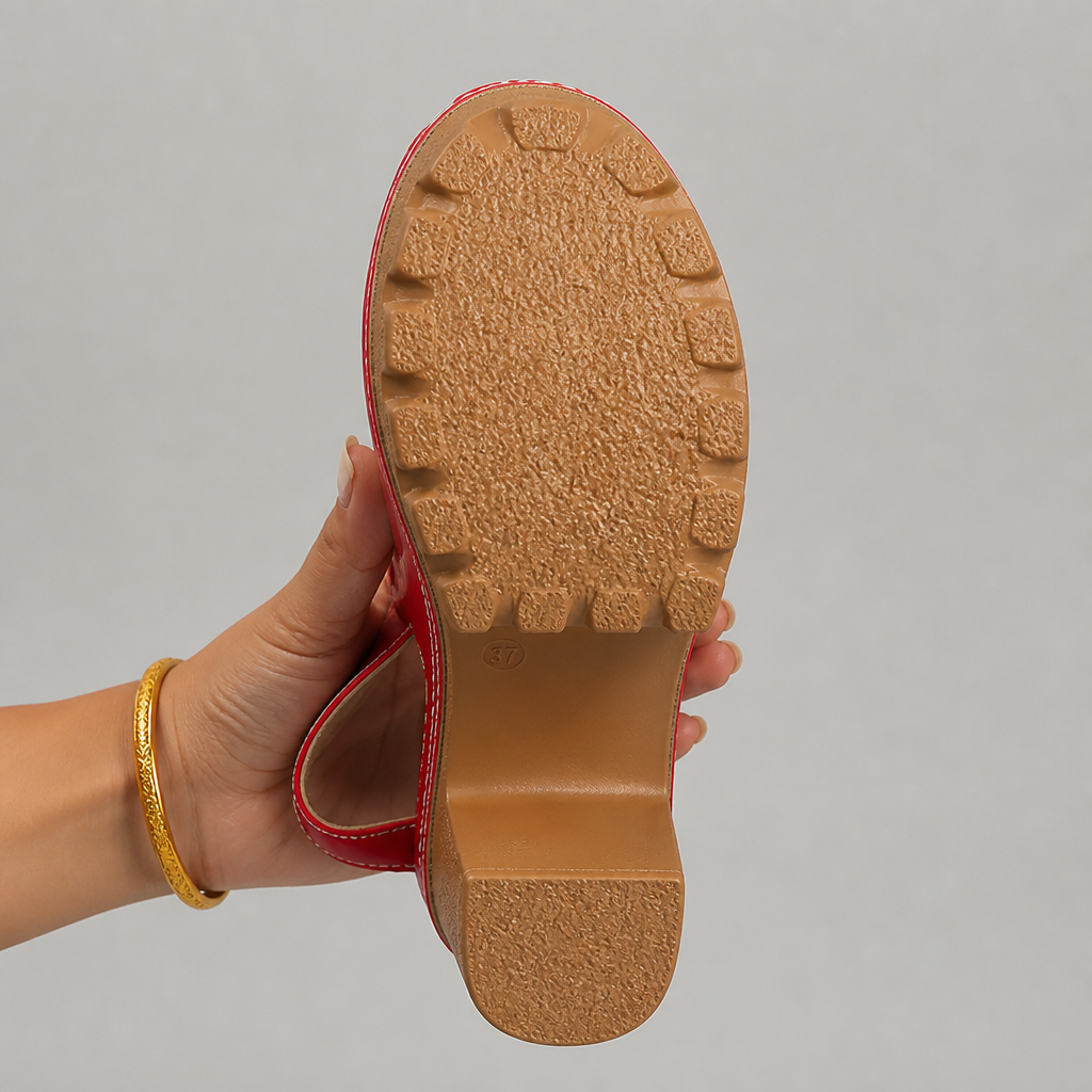 VivantaStrut™ – Bold Chunky Platform Slingback Heels with Gold Buckle