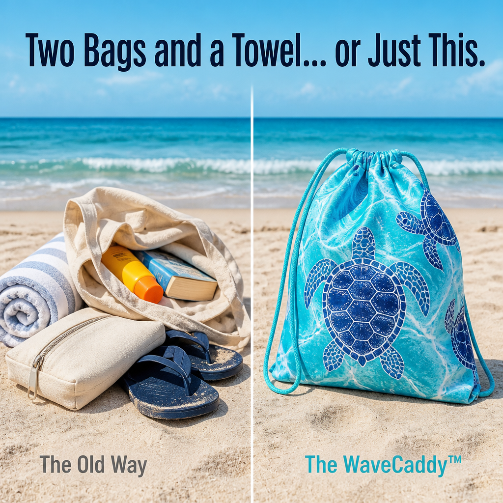 WaveCaddy™ — Pack the Whole Beach Day Into One Towel-to-Backpack Combo