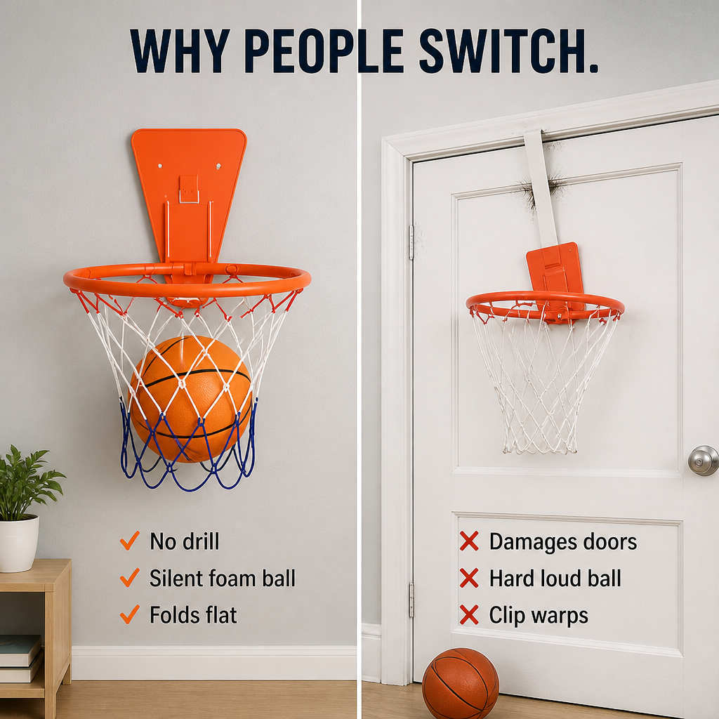 VoltRise™ — Stick, Aim, Score: Silent Indoor Basketball Without a Single Drill Hole