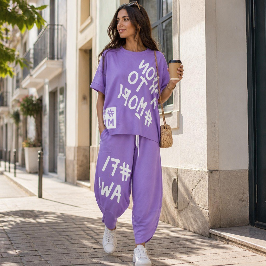 Brixa™ – Oversized Graffiti Print Lounge Two-Piece Set