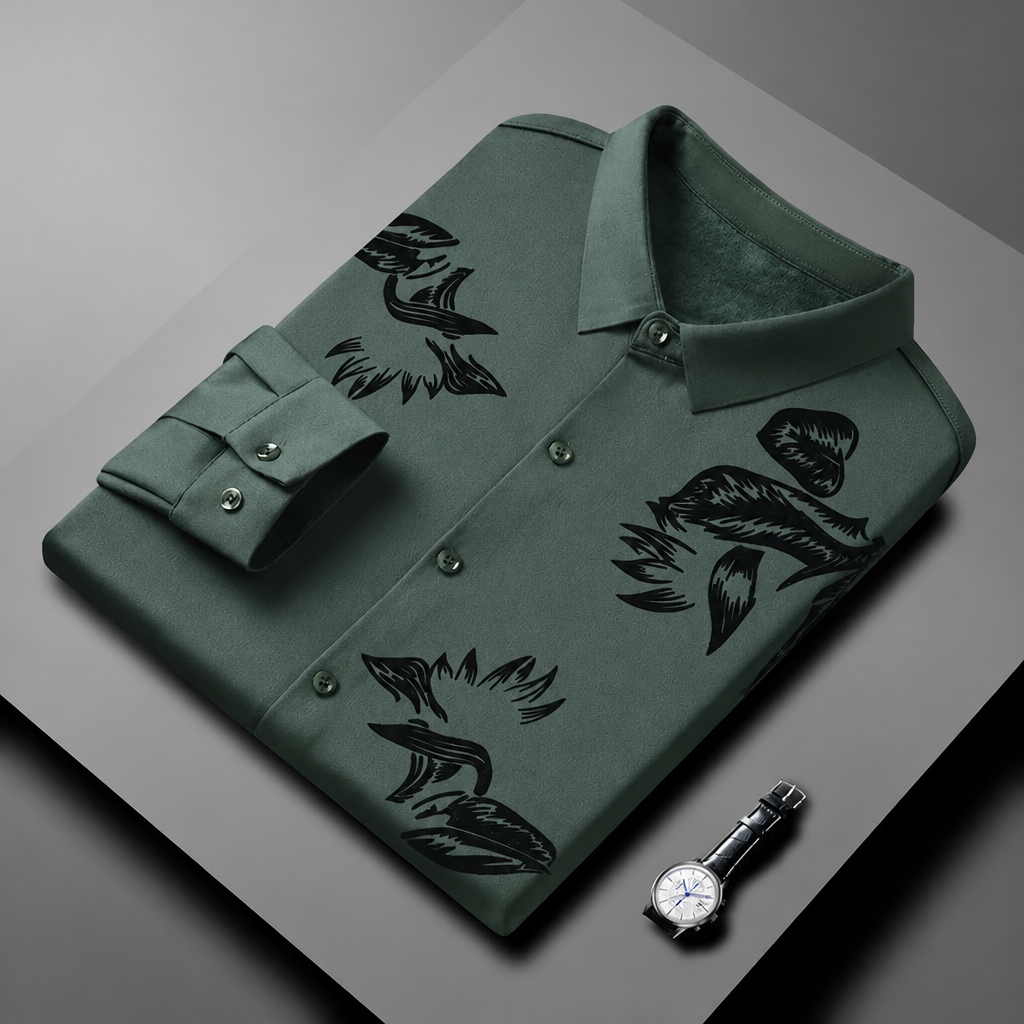 VulcanTherm™ – Slim-Fit Fleece-Lined Shirt with Brushstroke Print