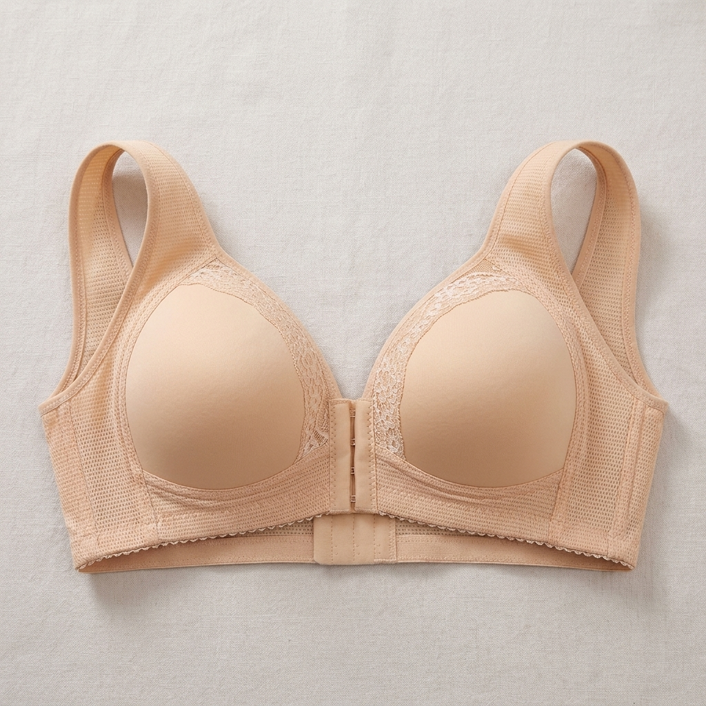VivaFemme™ – Wireless Front-Closure Bra with Lace Accent