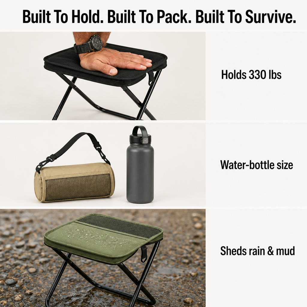 TrailEase™ — Pop Open A 330-lb Stool That Folds To Water-Bottle Size