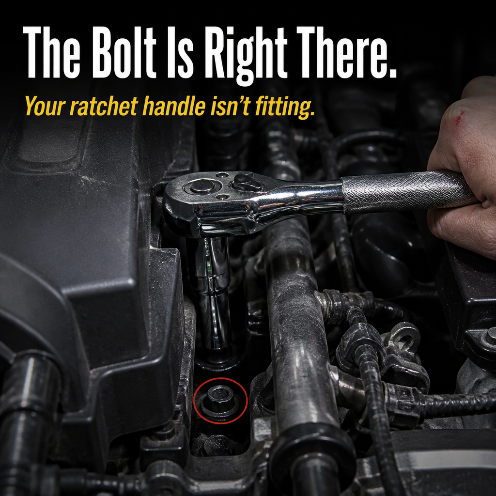 VersiGrip™ — Reach Buried Engine Bolts in Half-Inch Gaps With Zero Swing Arc