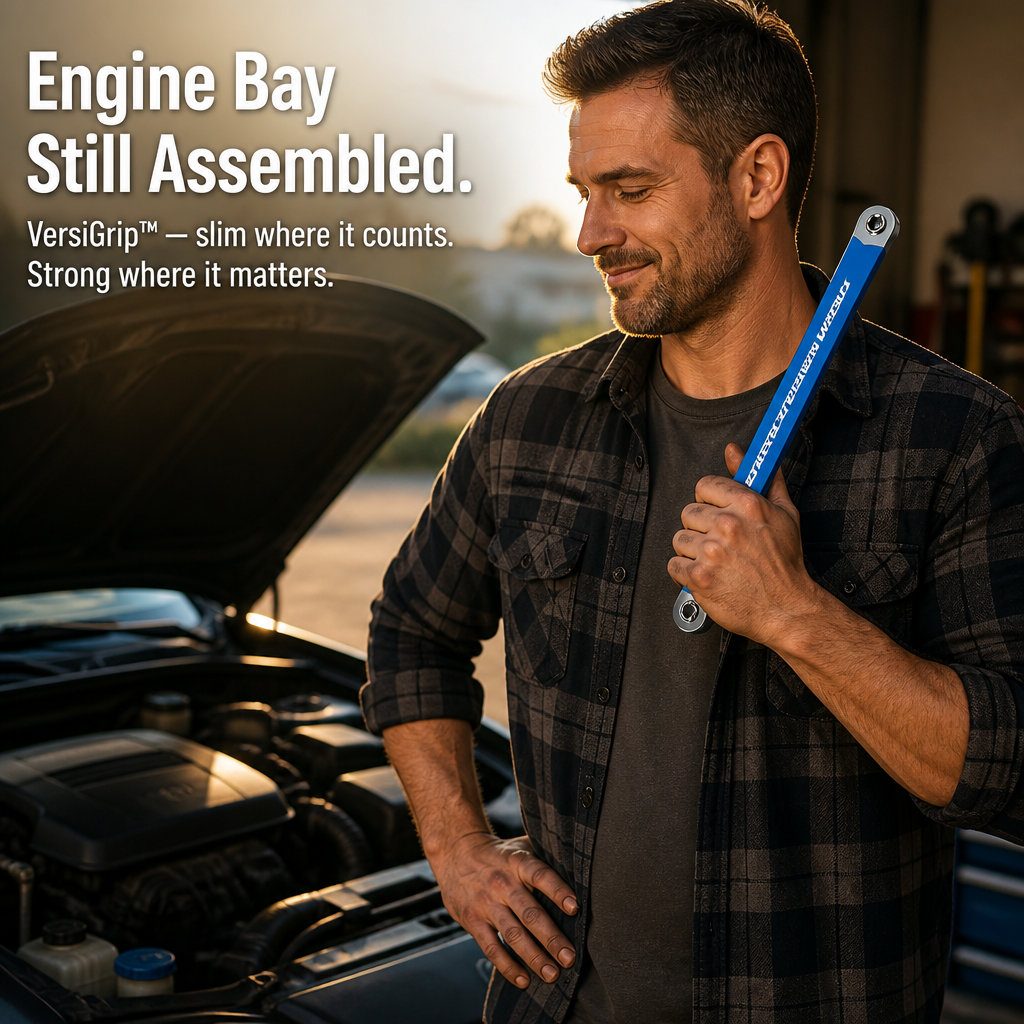 VersiGrip™ — Reach Buried Engine Bolts in Half-Inch Gaps With Zero Swing Arc