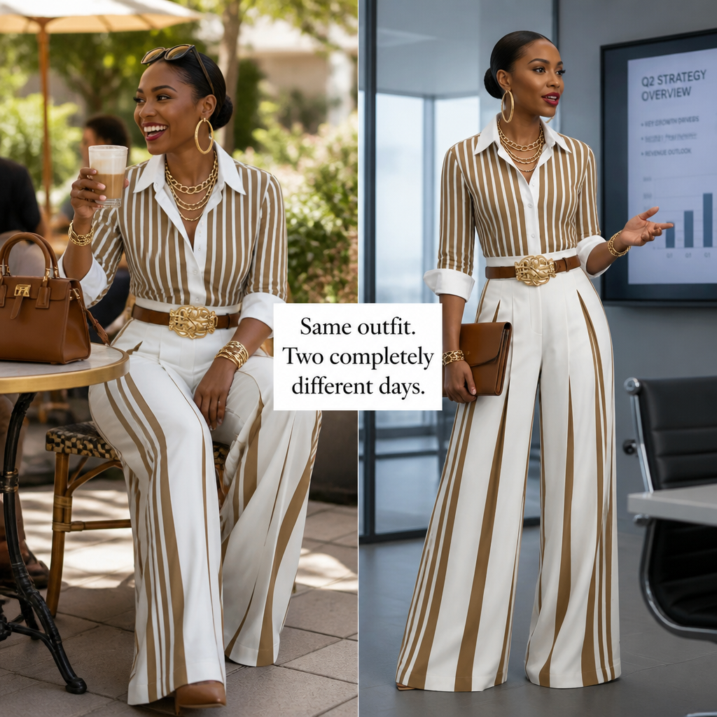 VeroLuxe™ — Pull On a Striped Set That Looks Like You Hired a Stylist | Belt Included