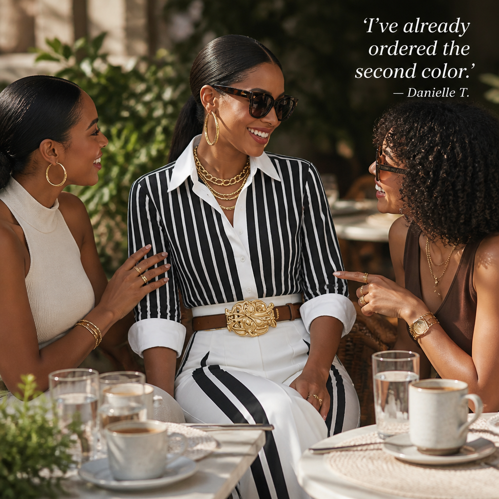 VeroLuxe™ — Pull On a Striped Set That Looks Like You Hired a Stylist | Belt Included